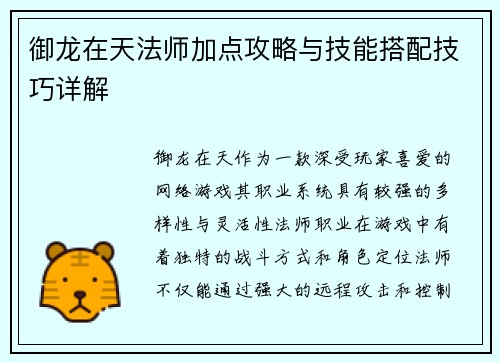 御龙在天法师加点攻略与技能搭配技巧详解